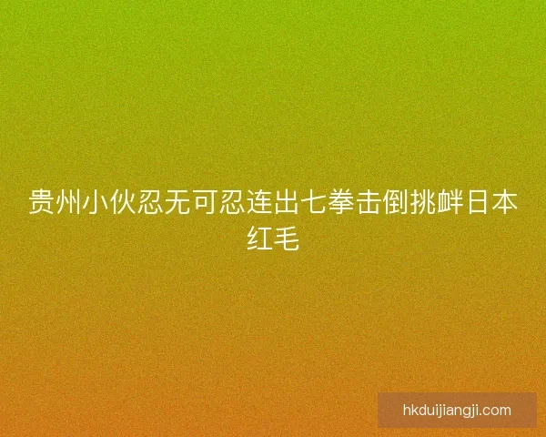 贵州小伙忍无可忍连出七拳击倒挑衅日本红毛